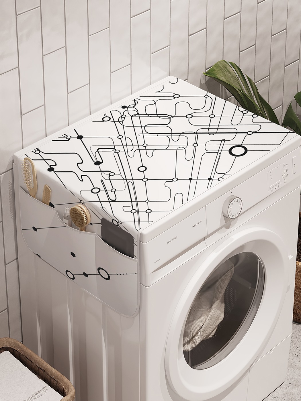 фото Органайзер "технологический мир" на стиральную машину, 45x120 см ambesonne