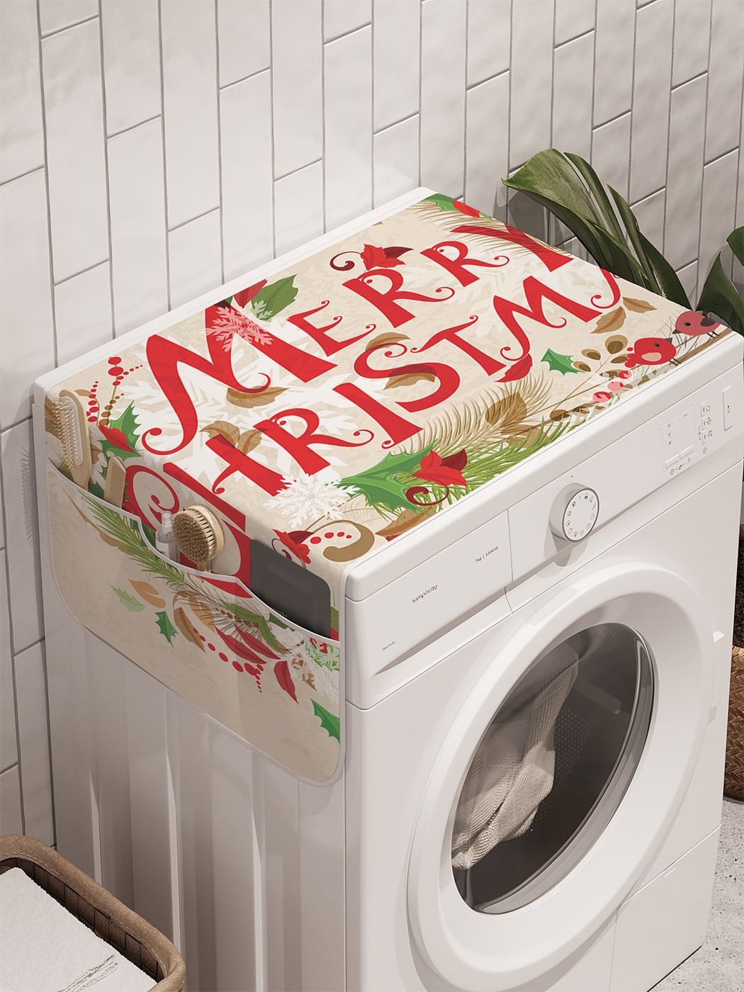 фото Органайзер "счастливого рождества" на стиральную машину, 45x120 см ambesonne