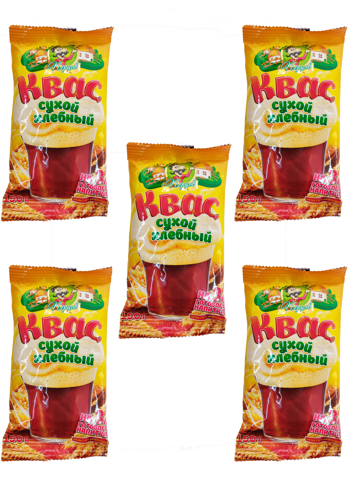 

Квас сухой хлебный на 3л. "Перцов" 5 штук по 150г.