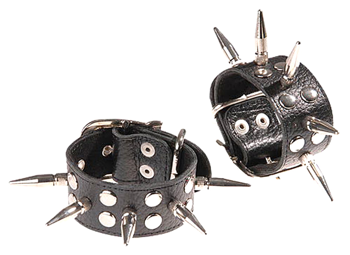 Черные кожаные наручники с шипами и заклепками Sitabella