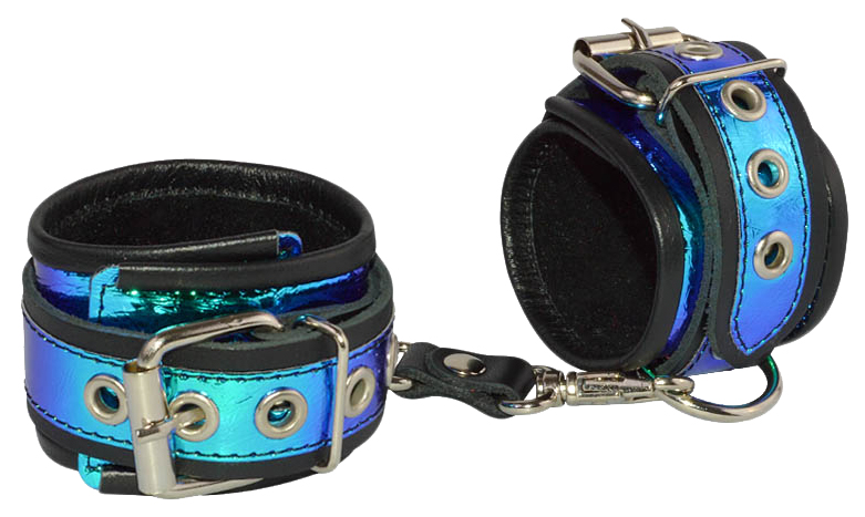 Кожаные сине-черные наручники с голографией Sitabella