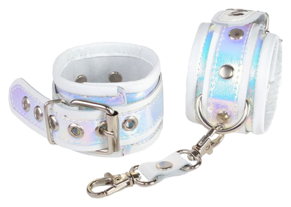 Белые кожаные наручники с перламутровым блеском Sitabella