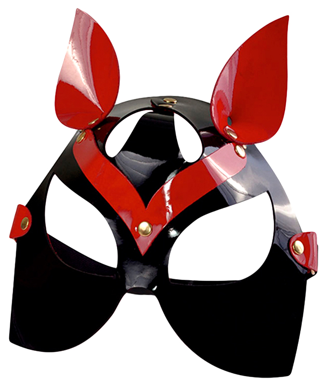 Черно-красная маска кошки из лаковой кожи Sitabella