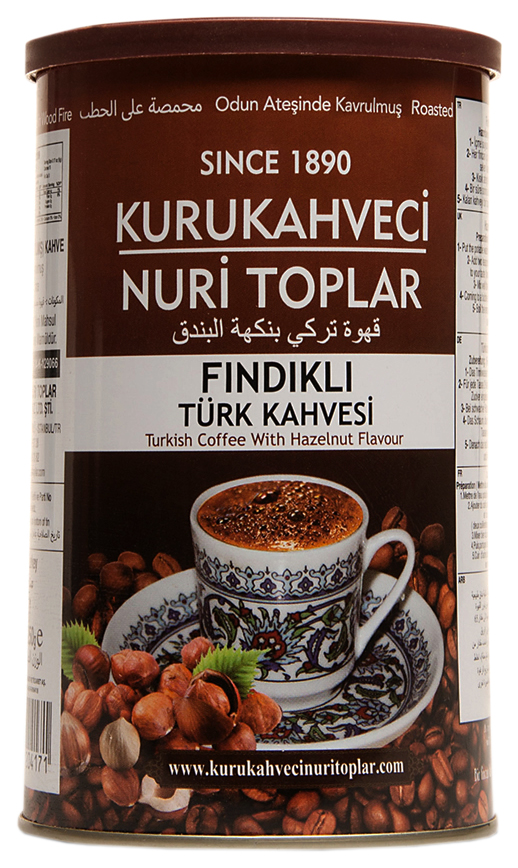 Турецкий молотый обжаренный кофе Kurukahveci Nuri Toplar c фундуком 250 г