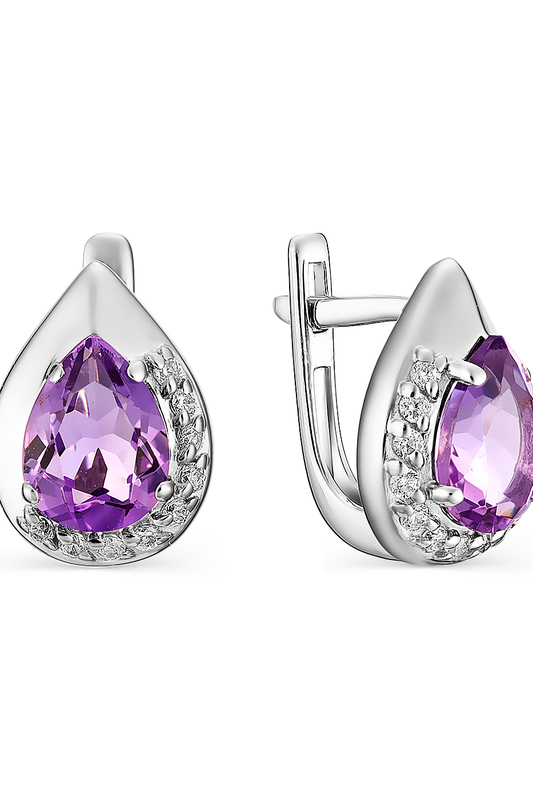 

Серьги женские из серебра АЛЬКОР 02-1319, аметист/фианит, 02-1319
