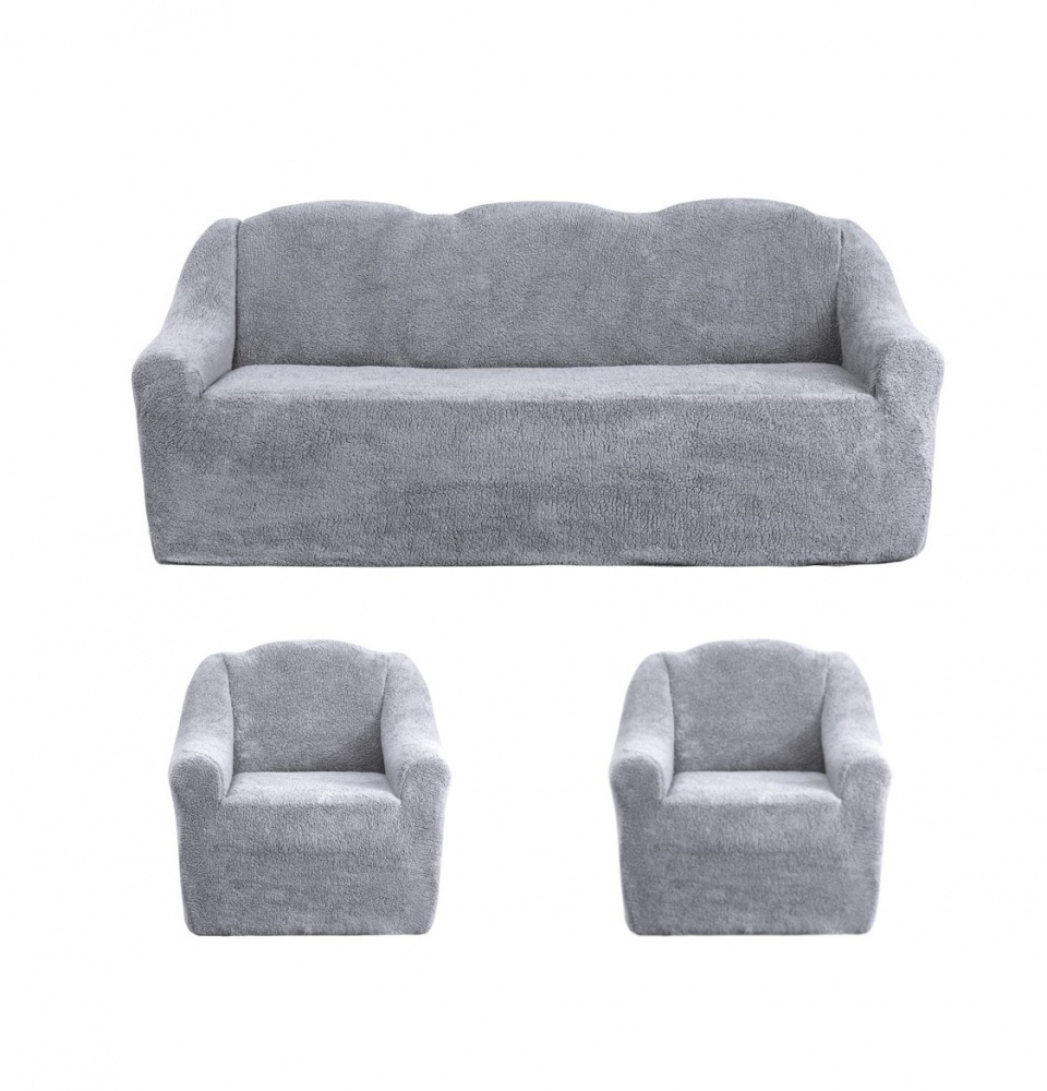 фото Комплект чехлов на диван и кресла плюшевый venera, цвет серый, 3 предмета