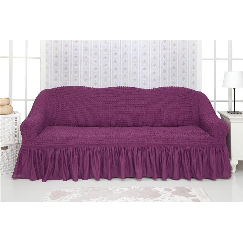 фото Чехол на трехместный диван с оборкой concordia, фиолетовый venera