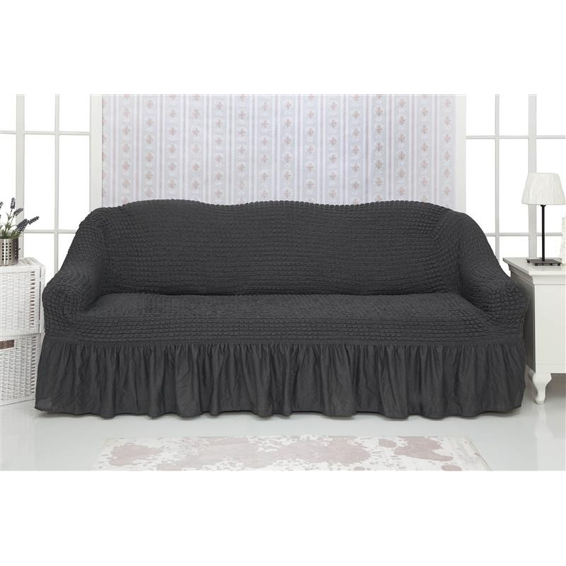 фото Чехол на трехместный диван с оборкой concordia, темно-серый venera