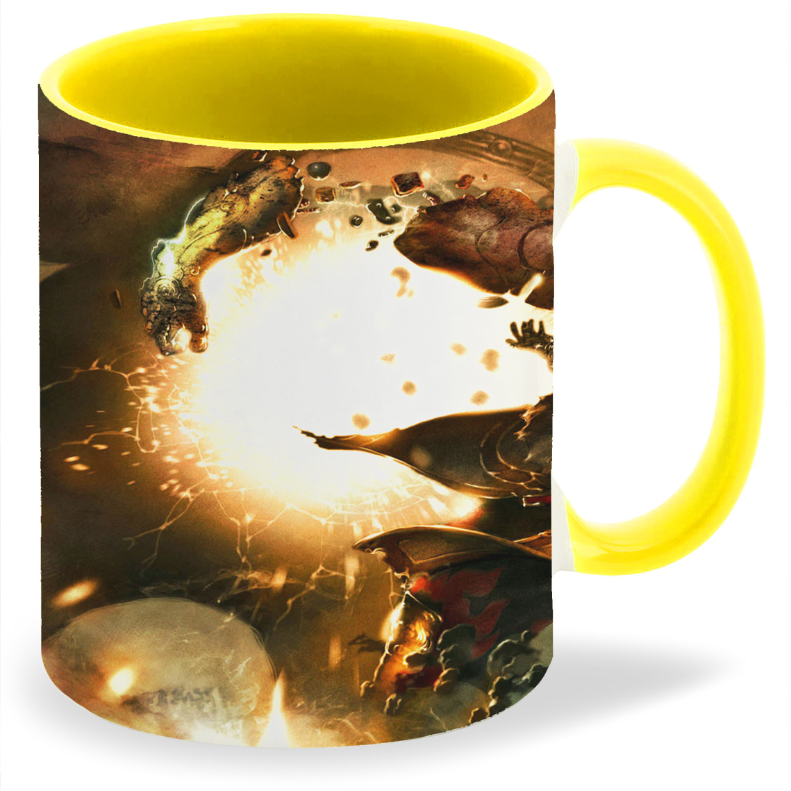 

Кружка желтая CoolPodarok asuras wrath Монстр Киборг Отрывает руки