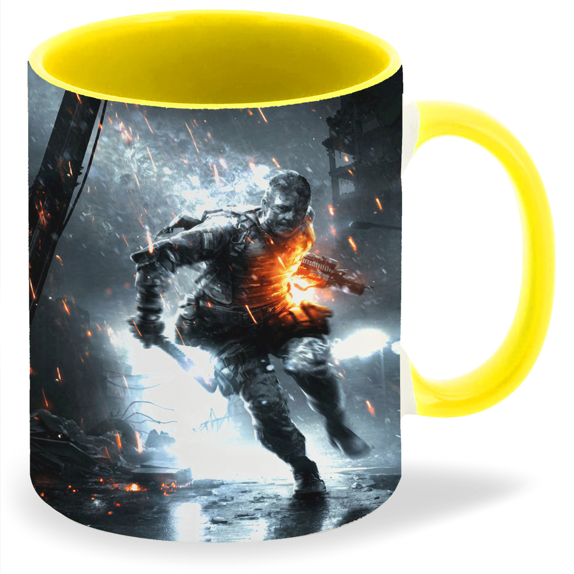 

Кружка желтая CoolPodarok battlefield 3 aftermath Солдат Искры Ночь