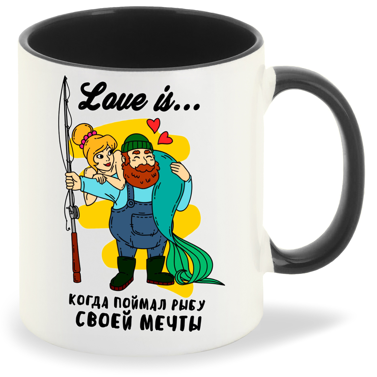 

Кружка черная CoolPodarok Love is...когда поймал рыбу своей мечты