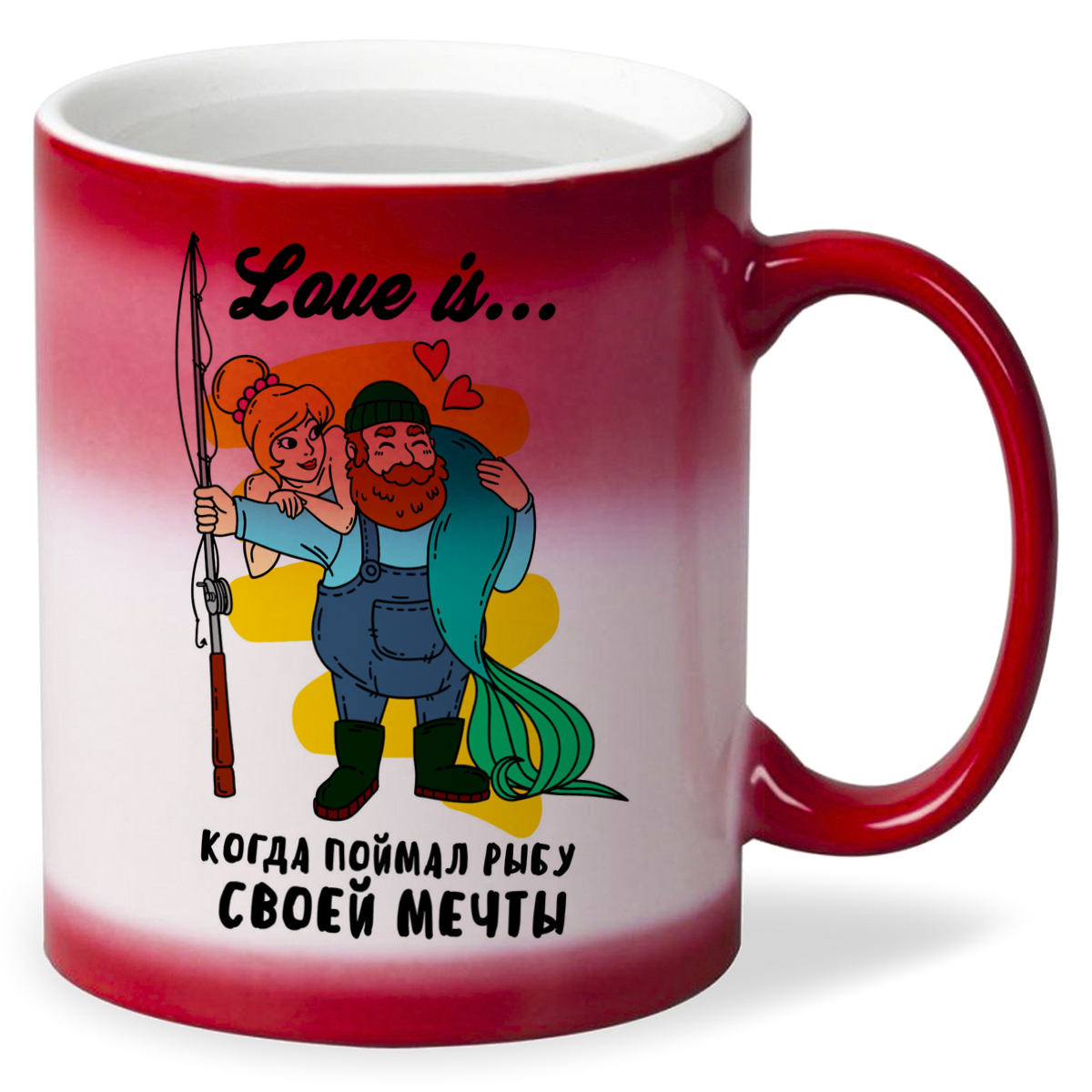 

Кружка хамелеон красный CoolPodarok Love is...когда поймал рыбу своей мечты