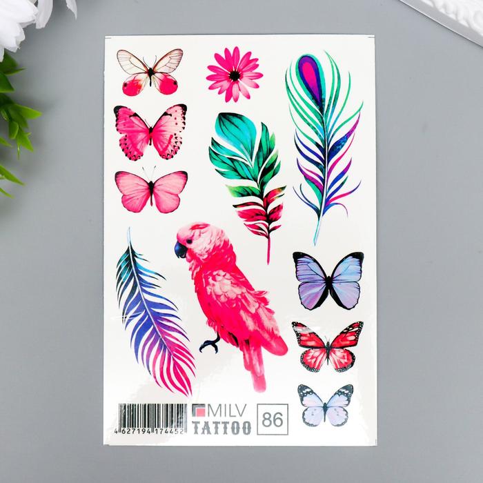 

Татуировка на тело "Перья, бабочки" 10х15 см