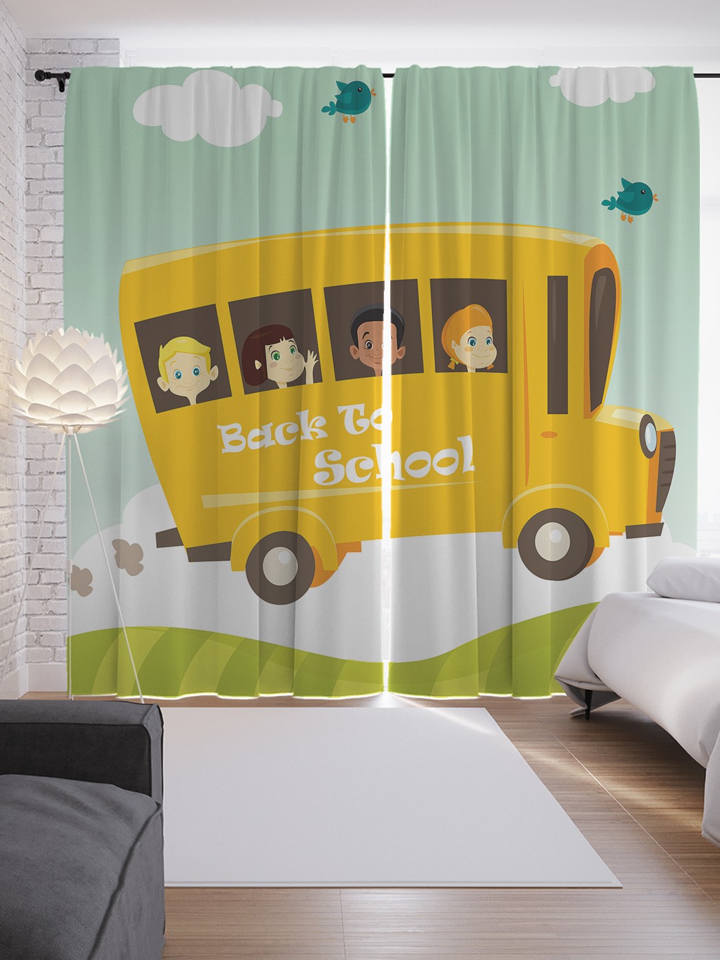 

Шторы с фотопечатью JoyArty "Школьники в автобусе" из сатена, 290х265 см, Школьники в автобусе
