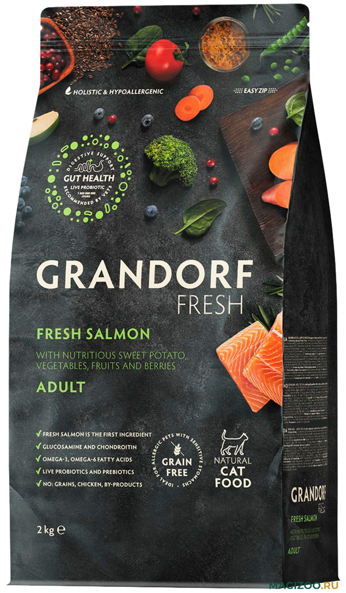 Сухой корм Grandorf Fresh, для кошек, свежее филе лосося с бататом, 2 кг