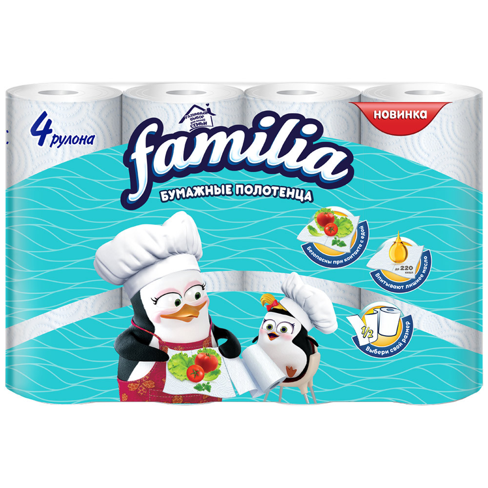 

Полотенца бумажные Familia 2-слойные белые 4 рулона, Белый, 5048129