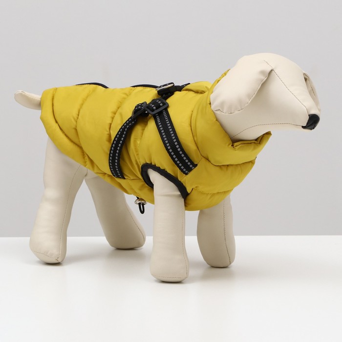 

Куртка для собак со шлейкой, размер 16 (ДС 36 см, ОГ 46 см, ОШ 35 см), лимонная
