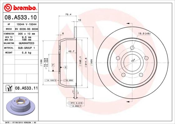 фото Диск тормозной задн. с уф покрытием jeep grand cherokee ii (wj wg) 09/98-09/05 brembo