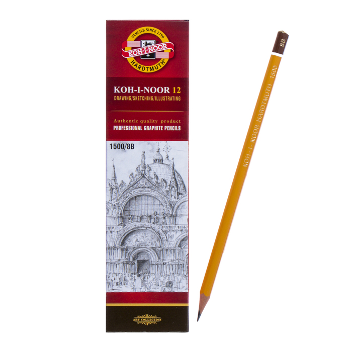 

Карандаш чернографитный KOH-I-NOOR 2.5 мм, 1500 8B, профессиональный, L=175 мм 12 шт