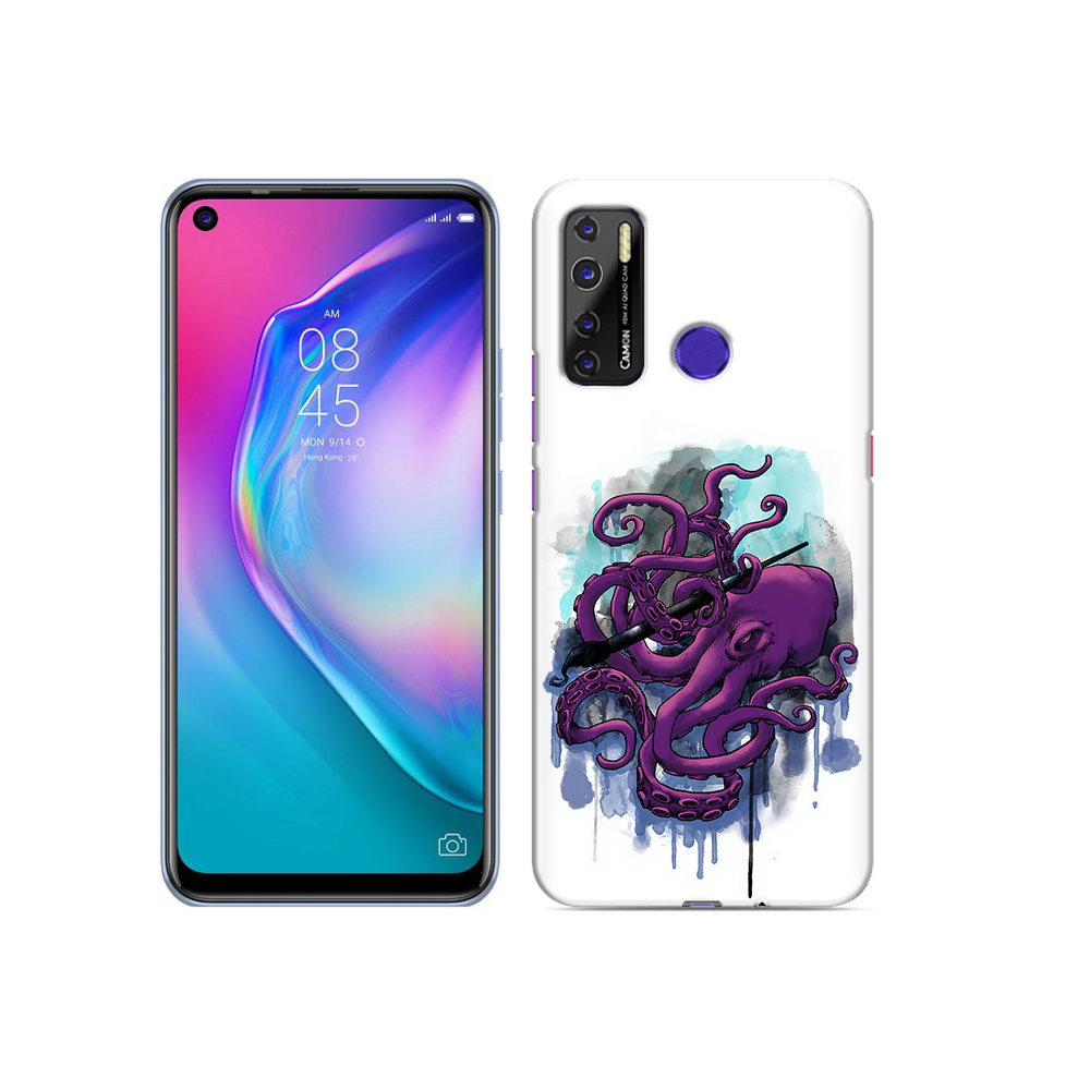 

Чехол MyPads Tocco для Tecno Camon 15 фиолетовый осьминог, Прозрачный, Tocco