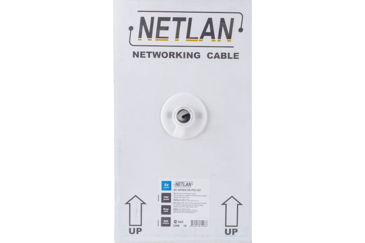 фото Кабель netlan f/utp 4 пары, категория 5e, внутренний, pvc, серый, 305м ec-uf004-5e-pvc-gy