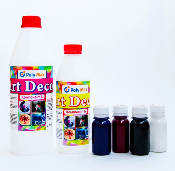 

Прозрачная смола Art Decor 1.5 кг. PolyMax NAD154 в наборе с пигментами № 4, Прозрачная эпоксидная смола Art Decor для художественных работ в технике art resin и глянцевых покрытий.