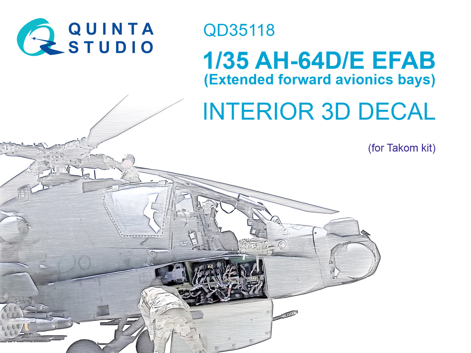 

3D Декаль Quinta Studio интерьера кабины AH-64D Расширенные передние отсеки QD3511, Цветной