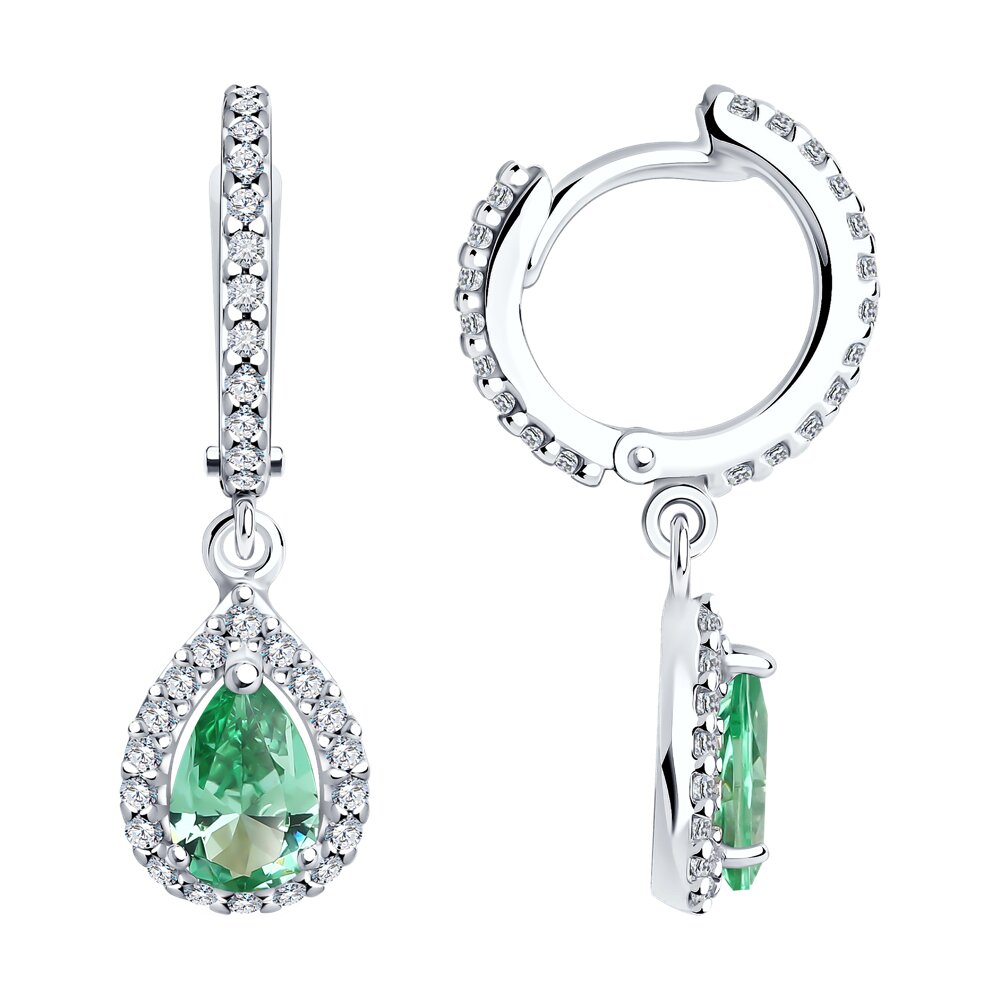 

Серьги подвески из серебра SOKOLOV 92022811, ситалл искусственный/фианит, 92022811