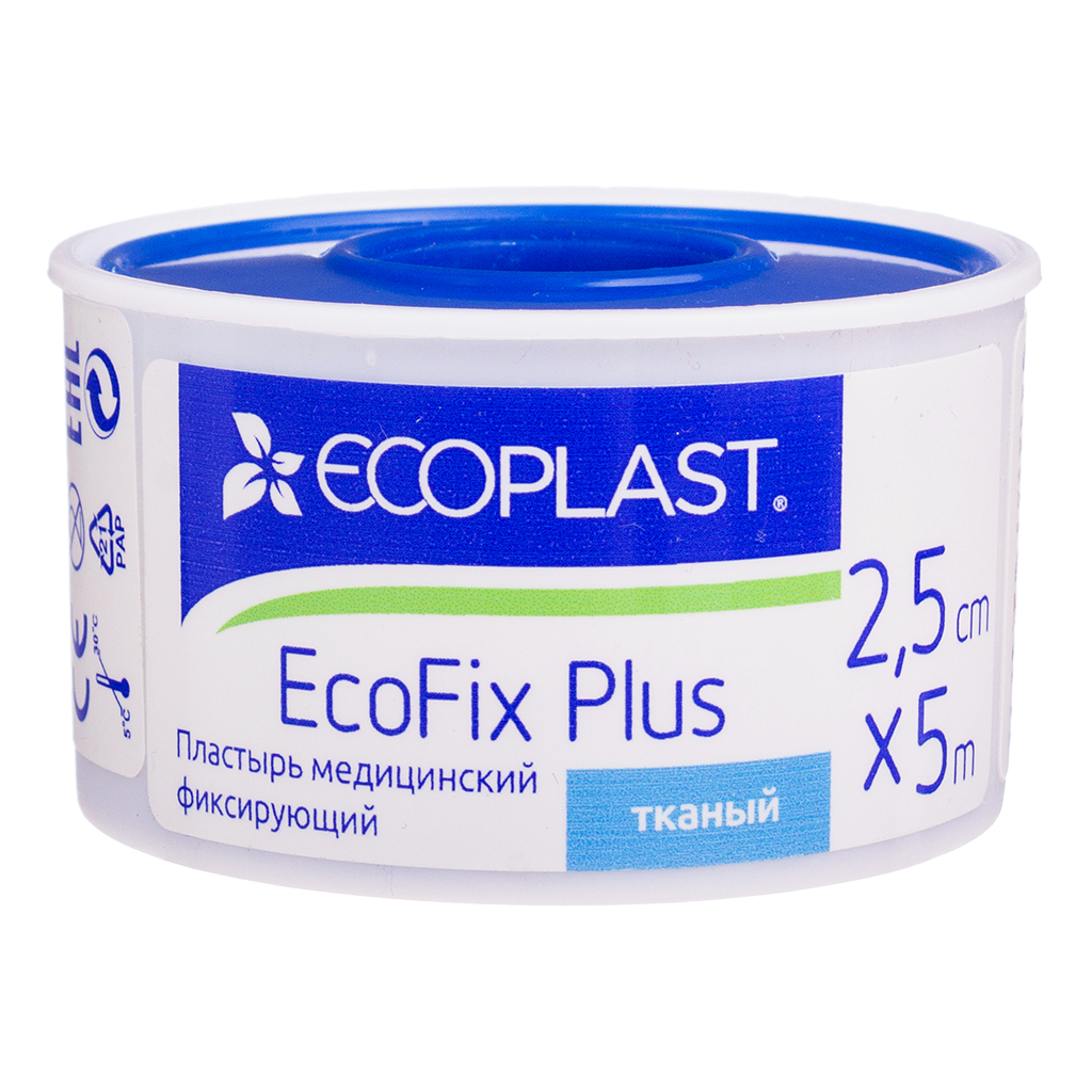 Ecoplast Пластырь EcoFix plus медицинский фиксирующий тканый 2,5 см х 5 м 1 шт