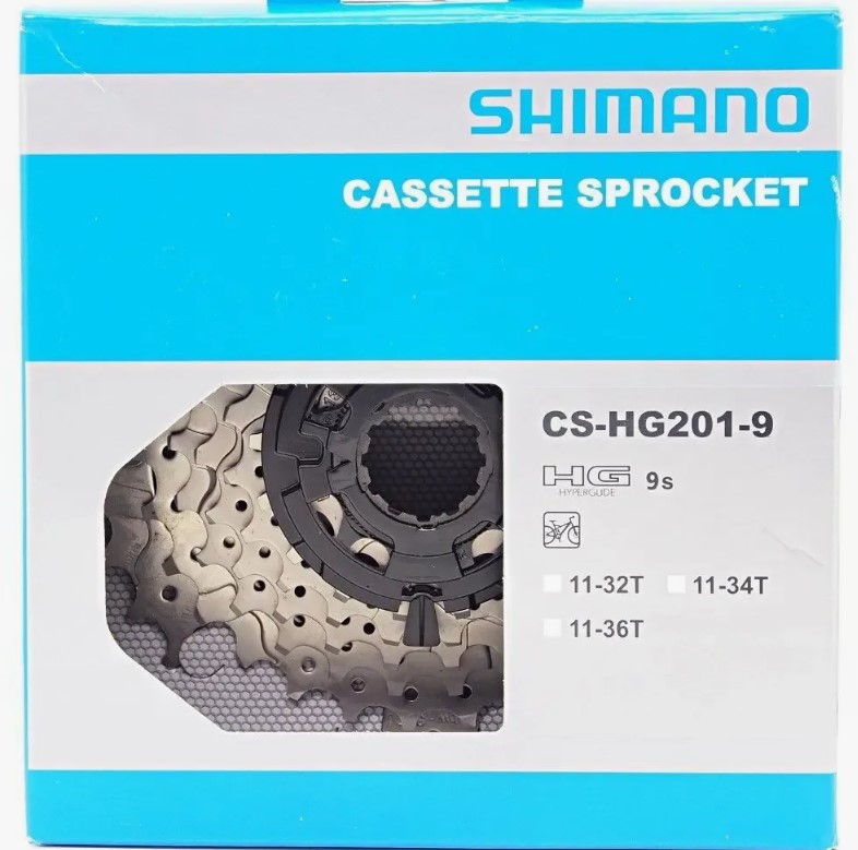 

Кассета 9 скоростей 11-34Т SHIMANO CS-HG201-9 в коробке, Серебристый, CS-HG201-9