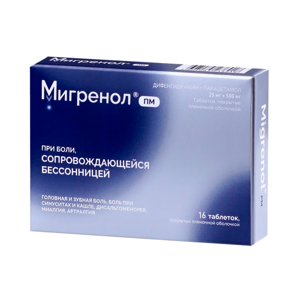

Мигренол ПМ таблетки покрыт.плен.об. 25 мг+500 мг 16 шт