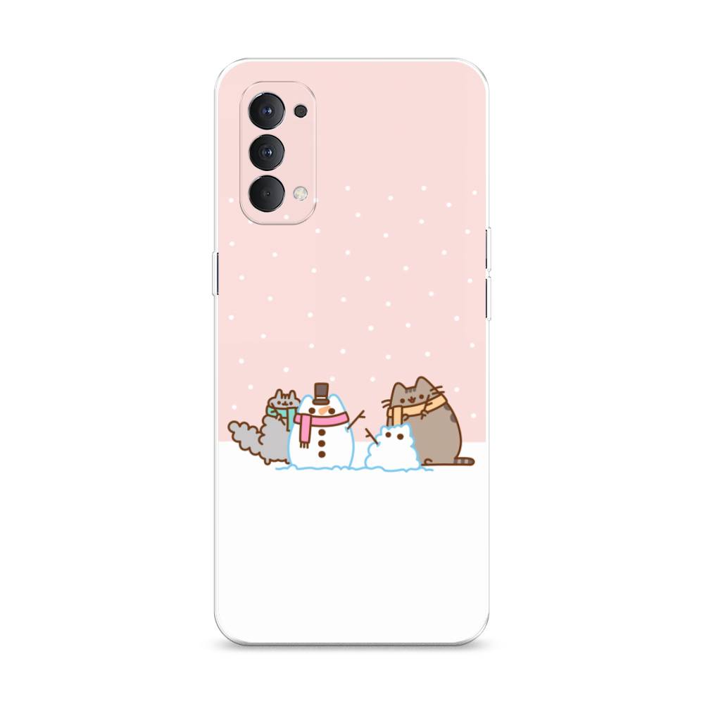 

Чехол на Oppo Reno 4 4G "Котики в снегу", Розовый;белый;серый, 259450-5