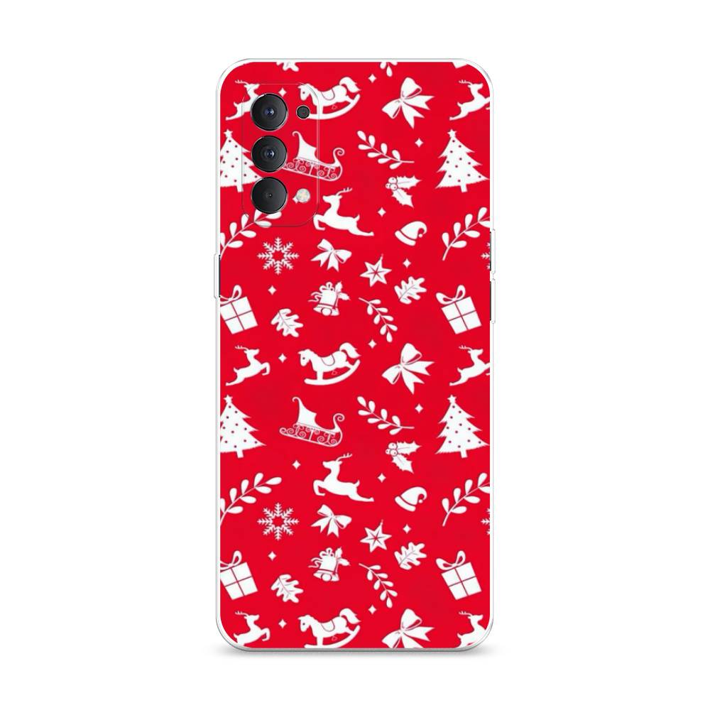 

Чехол на Oppo Reno 4 4G "Красный новогодний фон", Красный;белый, 259450-5