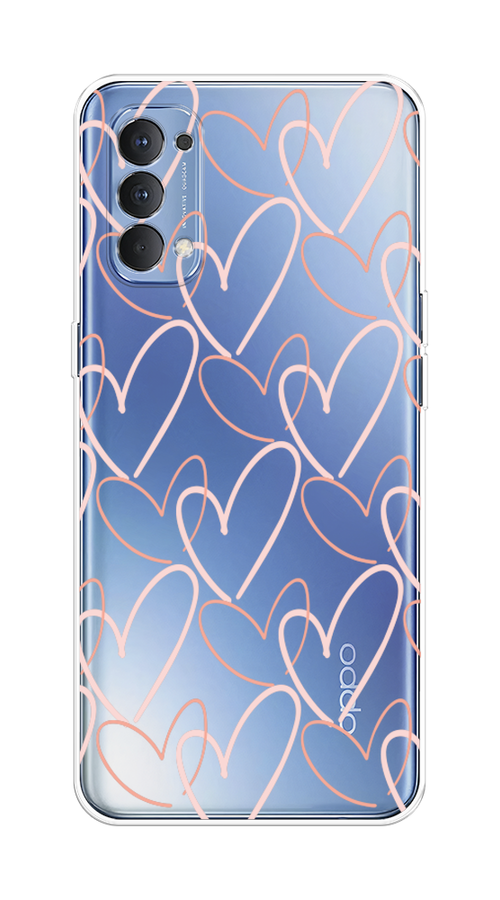 

Чехол на Oppo Reno 4 4G "Узор из сердечек", Розовый;бежевый, 259450-6