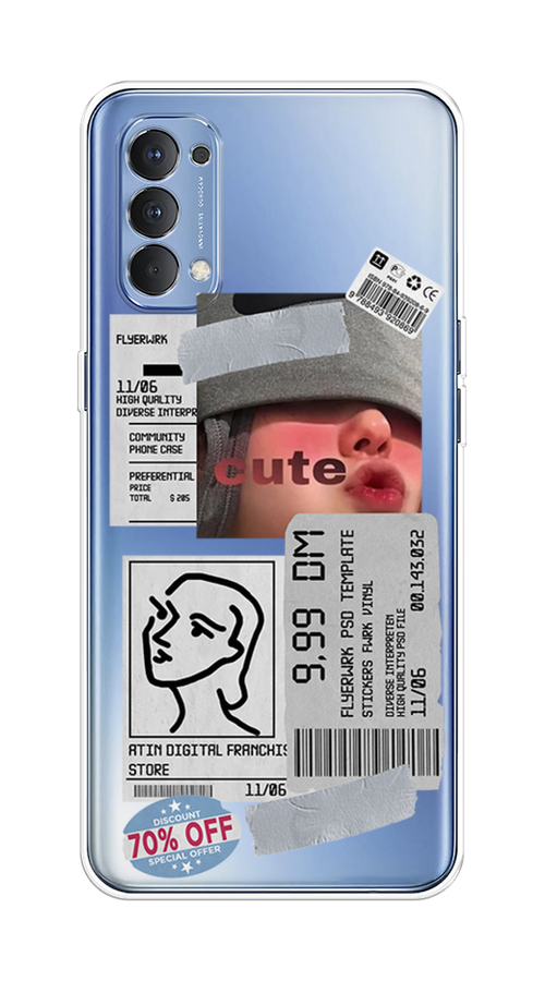 

Чехол на Oppo Reno 4 4G "Cute girl collage", Розовый;серый;голубой, 259450-6