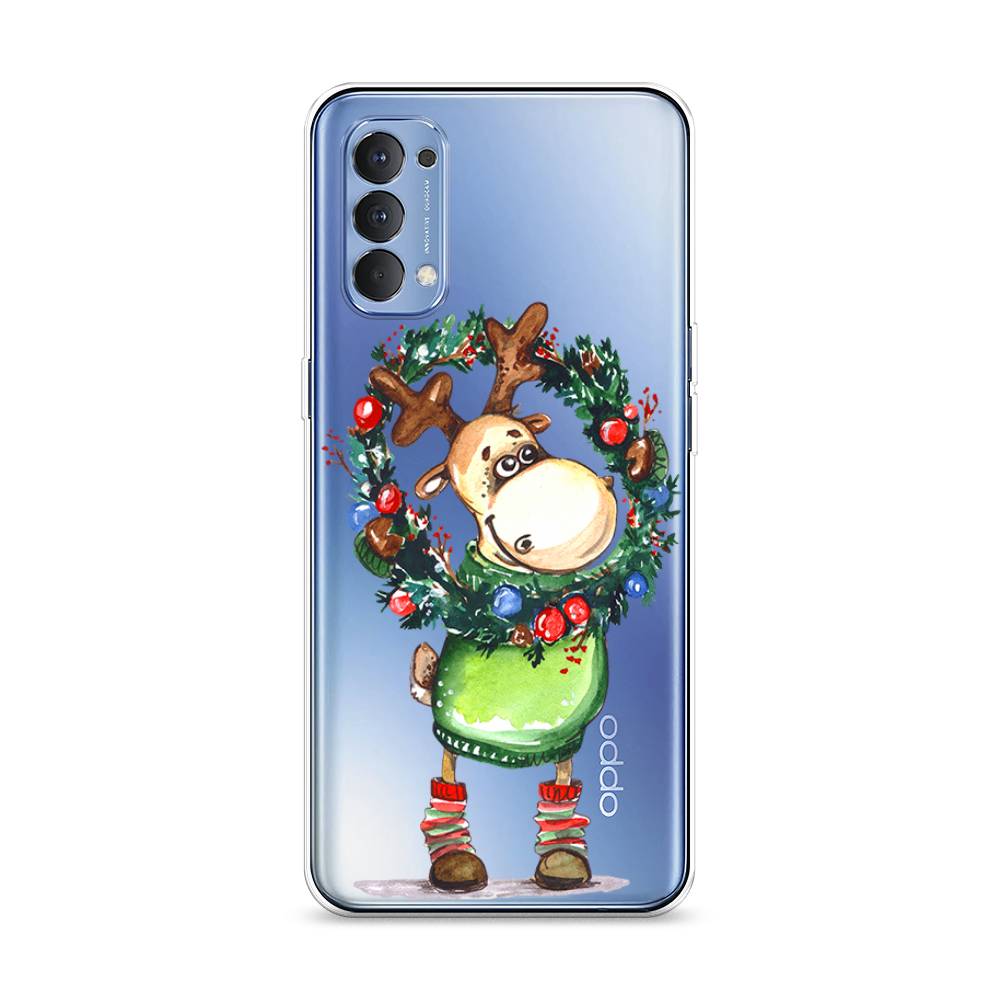 

Чехол на Oppo Reno 4 4G "Олень с новогодним венком", 259450-4
