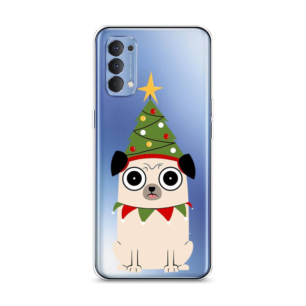 

Чехол на Oppo Reno 4 4G "Собачка с ёлочкой", Бежевый;красный;зеленый, 259450-1