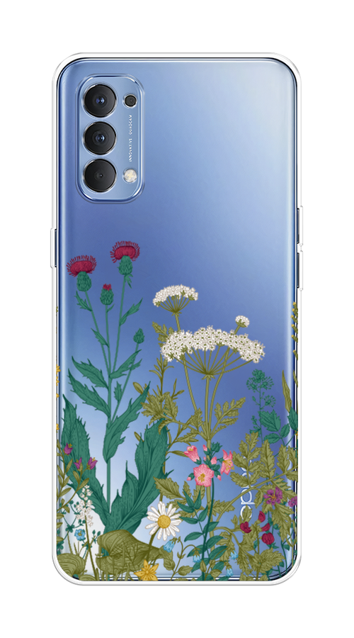 

Чехол на Oppo Reno 4 4G "Дикие полевые цветы", Зеленый;розовый;белый, 259450-2