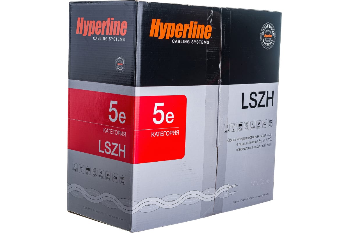 Кабель витая пара 305м Hyperline UUTP4-C5E-S24-IN-LSZH-OR 46858