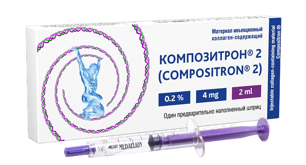 

Compositron 2 шприц инъекционный коллаген-содержащий 0,2 % 2 мл 1 шт., Прозрачный