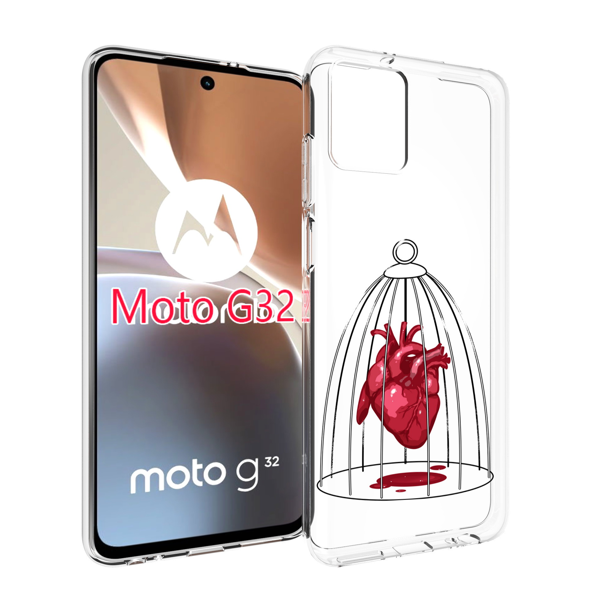 

Чехол MyPads сердце в клетке для Motorola Moto G32, Прозрачный, Tocco