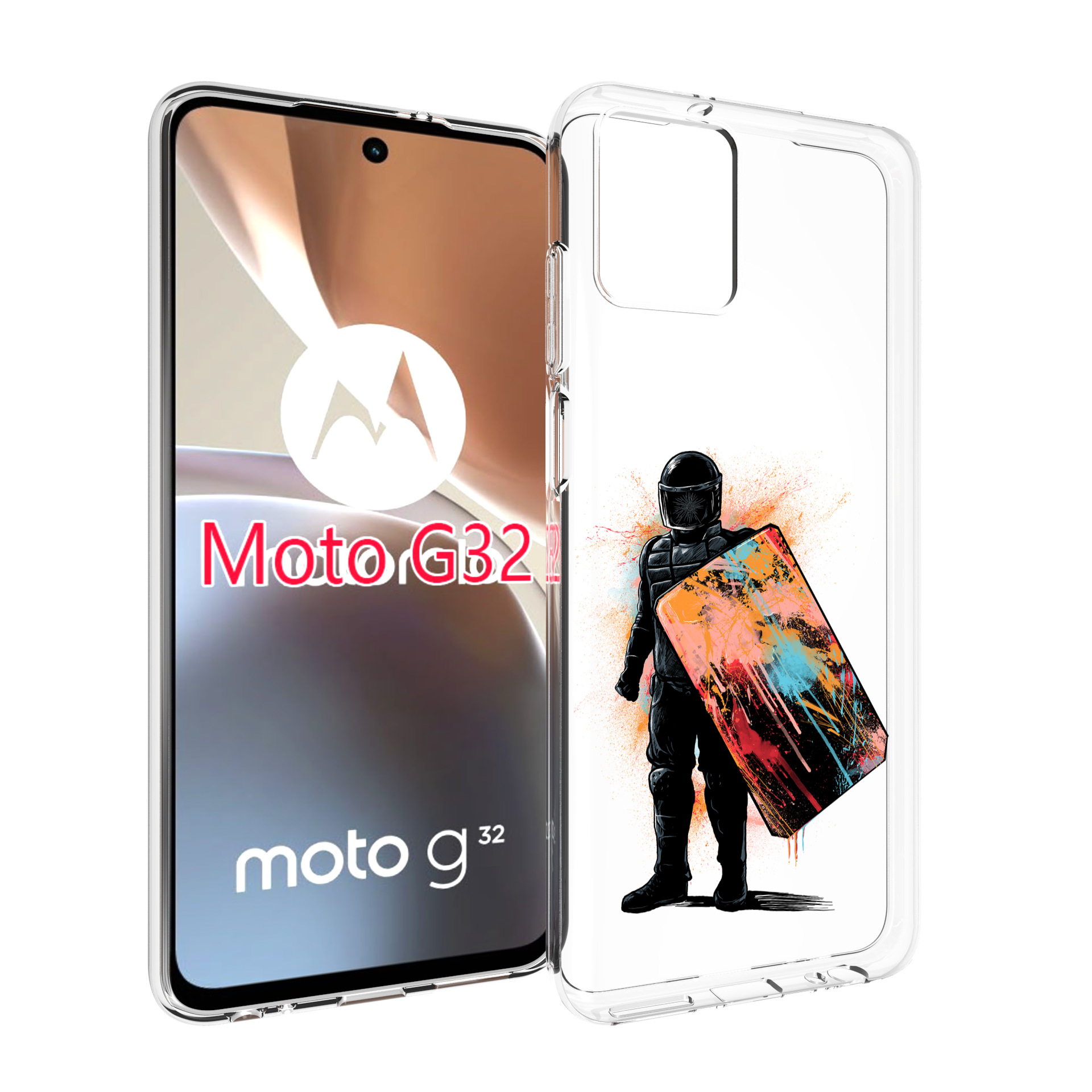

Чехол MyPads солдат с красочным щитом для Motorola Moto G32, Прозрачный, Tocco