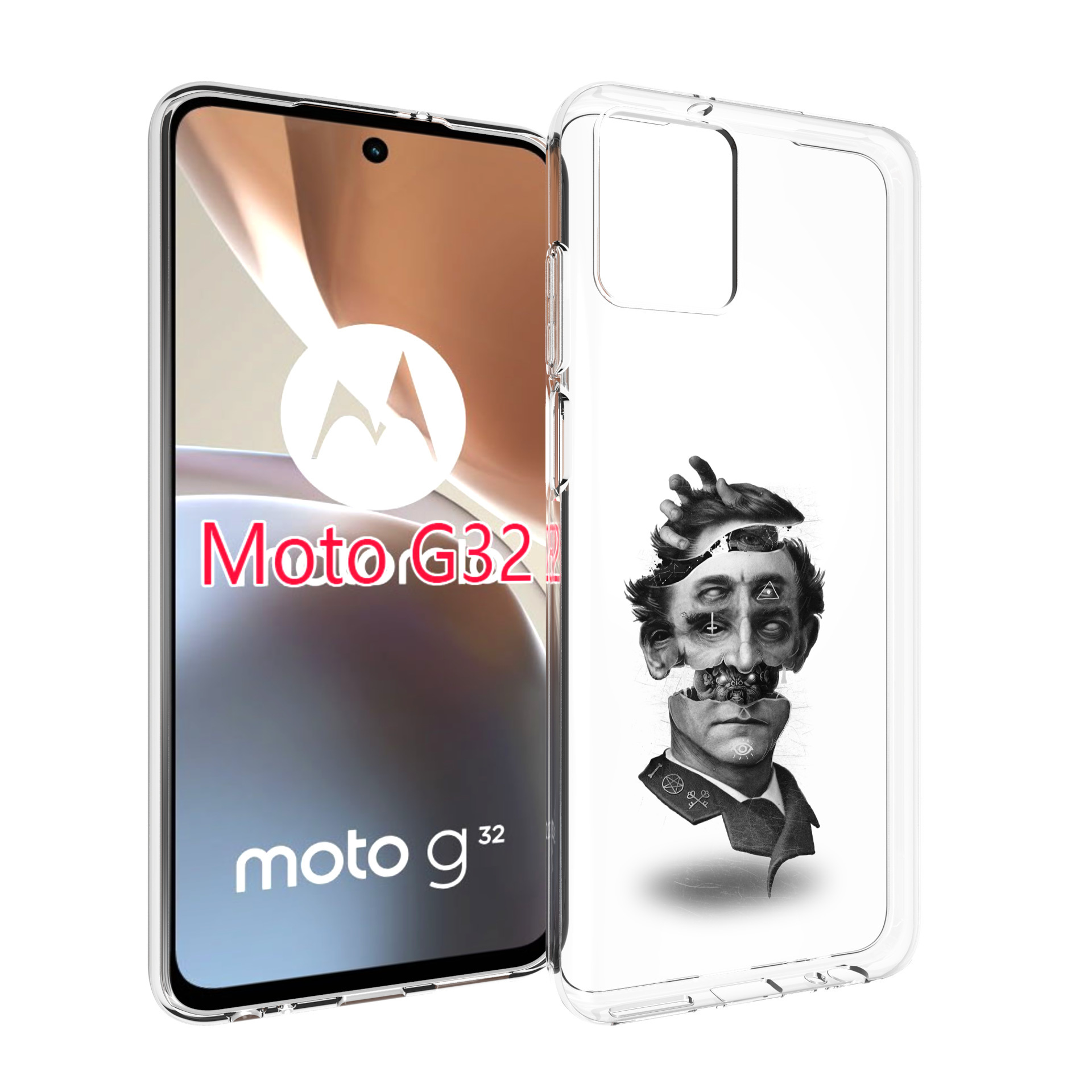 

Чехол MyPads страшное лицо абстракция для Motorola Moto G32, Прозрачный, Tocco