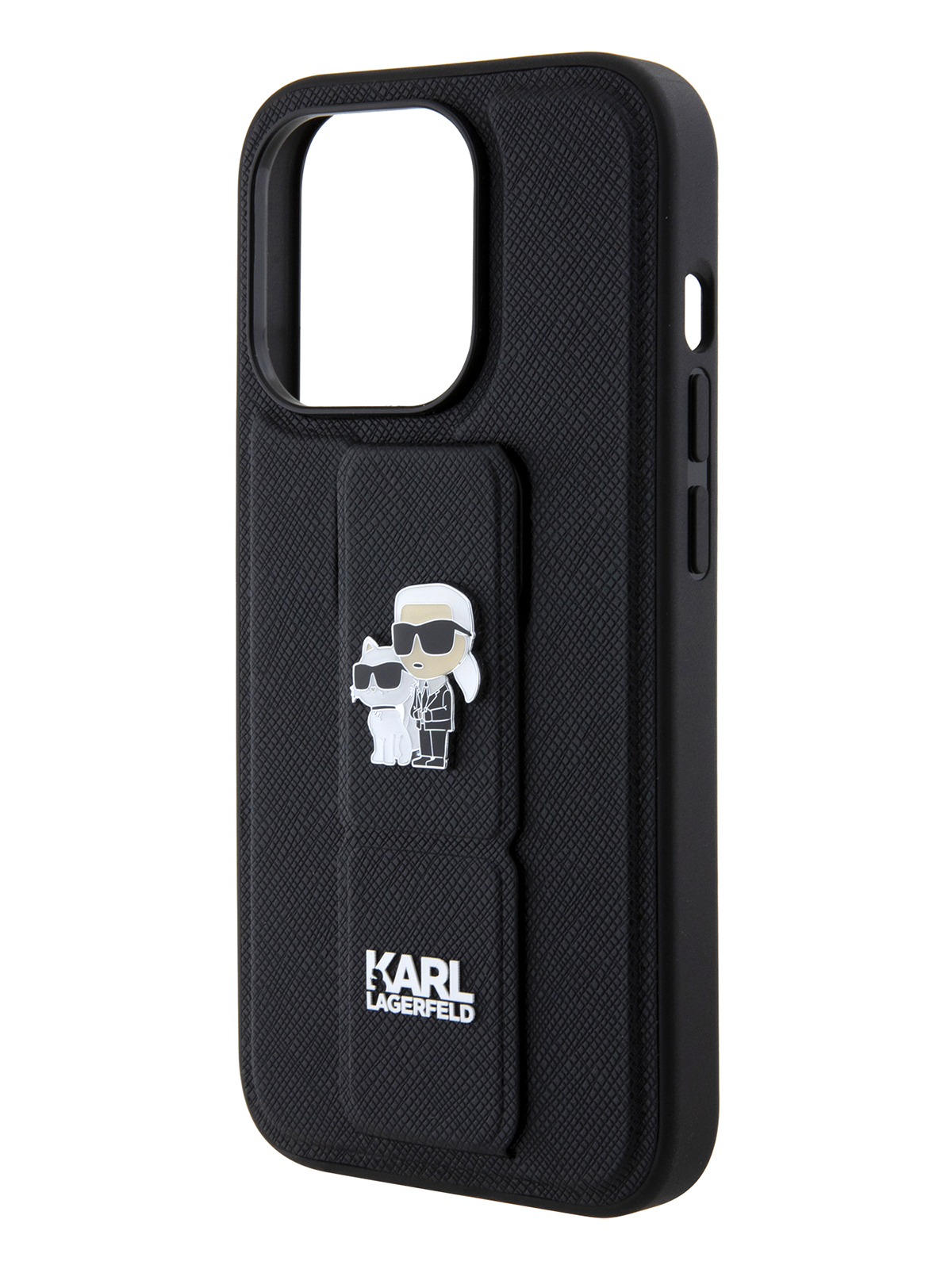 Чехол Karl Lagerfeld для iPhone 14 Pro с подставкой Karl & Choupette metal Hard Black