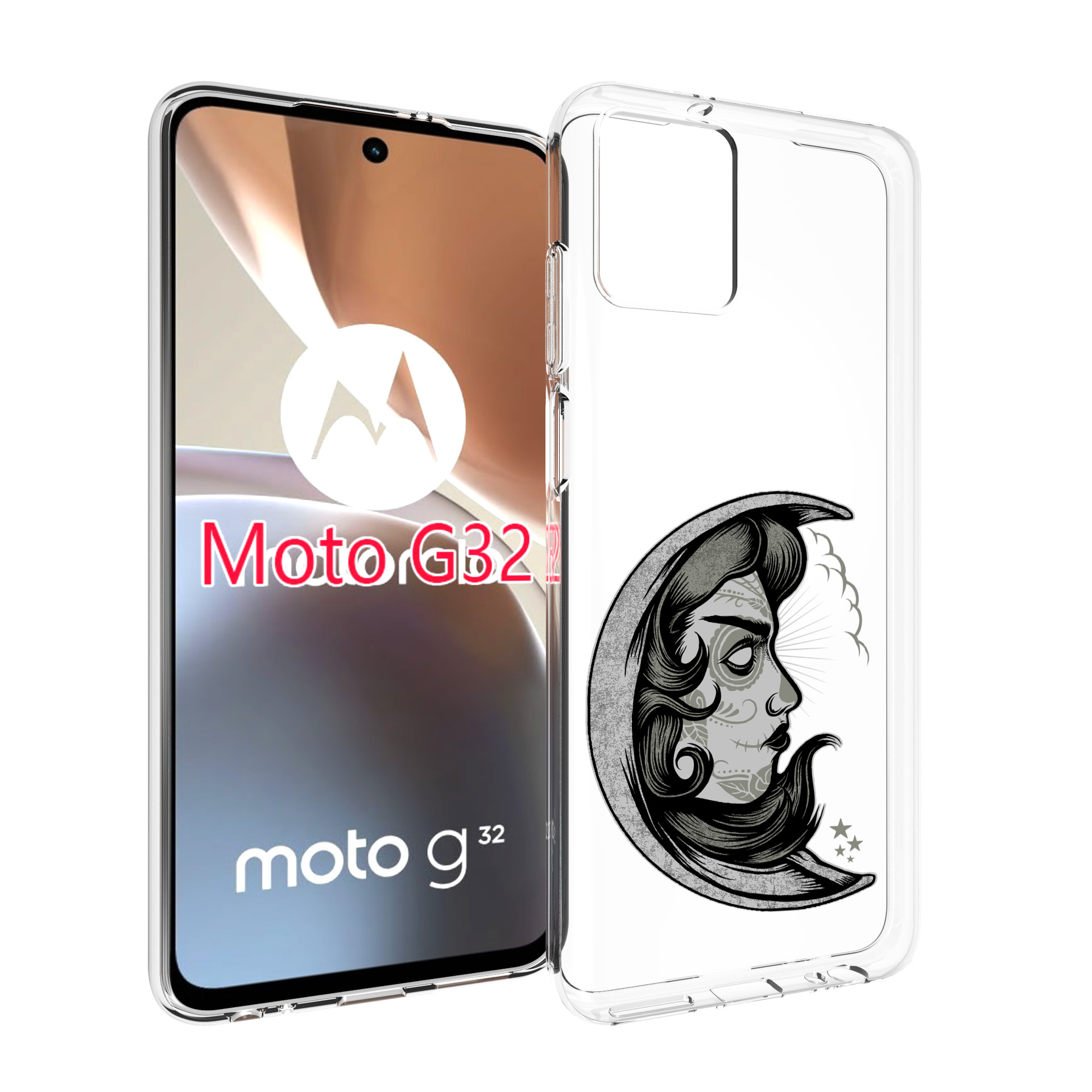 

Чехол MyPads черно белая луна с лицом для Motorola Moto G32, Прозрачный, Tocco