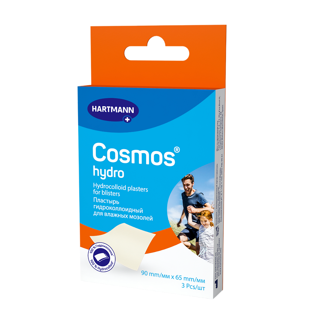 

Пластырь гидроколлоидный Cosmos Hydro для влажных мозолей 90 мм х 65 мм 3 шт, Прозрачный