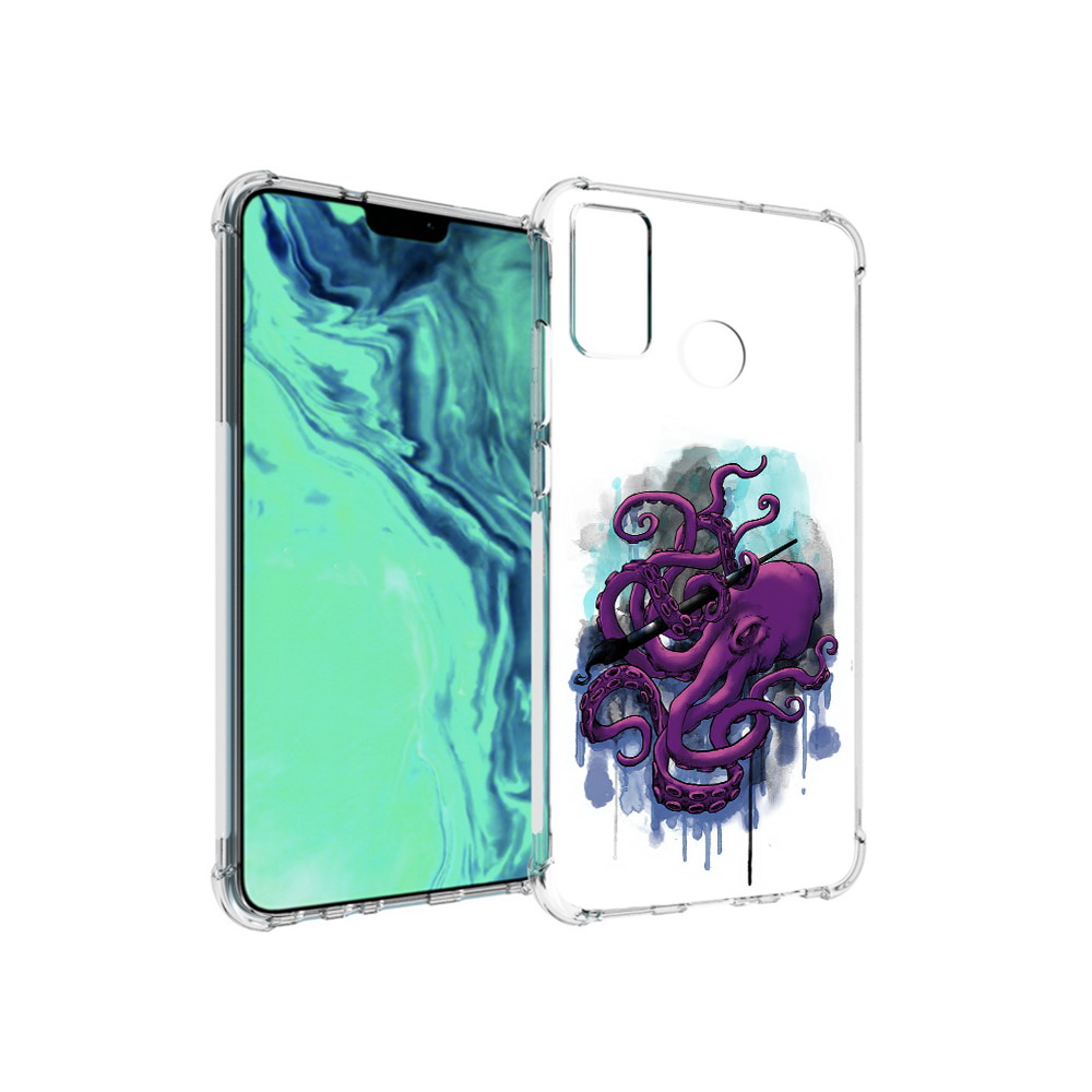 

Чехол MyPads Tocco для Huawei 9X Lite фиолетовый осьминог, Прозрачный, Tocco
