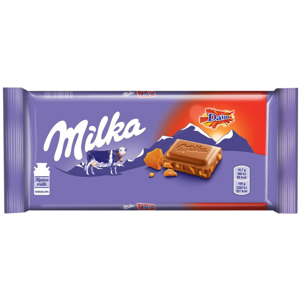 

Шоколад Milka Daim молочный с кусочками хрустящей карамели и миндалем 100 г