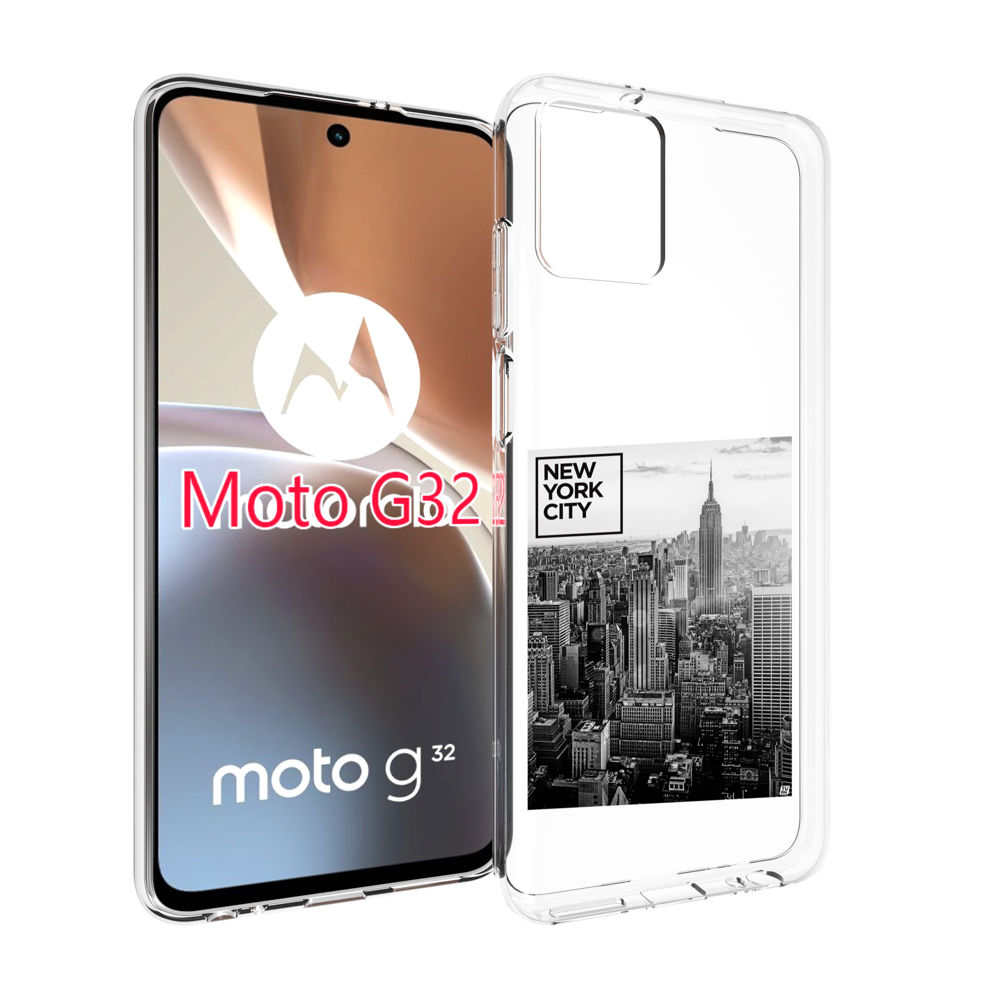 

Чехол MyPads черно белый Нью-Йорк для Motorola Moto G32, Прозрачный, Tocco