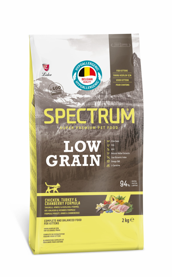 

Сухой корм для котят Spectrum Kitten Food, низкозерновой, курица, индейка, клюква, 2 кг